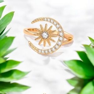 18k. Gold Plated Crescent Moon and Star Ring